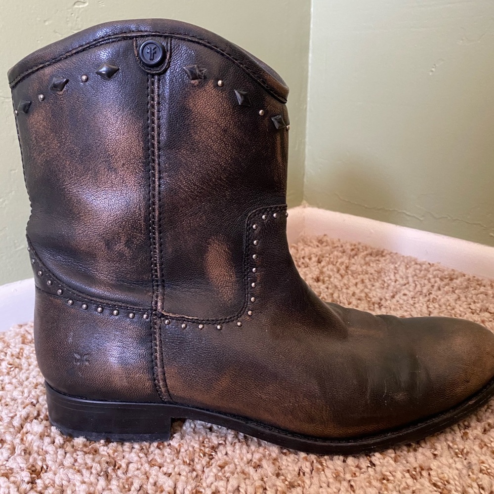 Frye studded brown leather boots